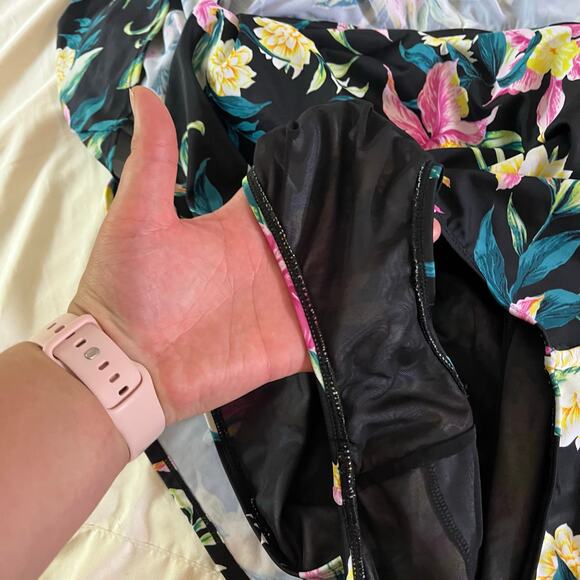 Torrid Black Floral Lace Up Detail Swim Dress Plus Size 4X Modest Full Coverage - Picture 5 of 9